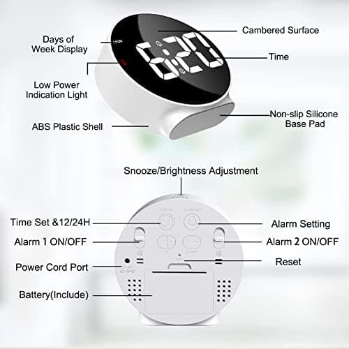 CHEREEKI Réveil Matin LED, Réveil Lumineux avec Affiche la Semaine, Fonction Snooze, 4 Luminosité Réglable, 2 Alarmes, Horloge Digitale à Piles pour Enfant, Adolescent, Personnes âgées