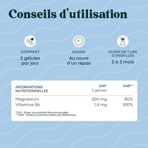 Magnésium Marin + Vitamine B6, Combat la Fatigue et le Stress, Cure de 1 mois, 60 Gélules Végétales, Magnesium Marin Pur 300 mg/jour, Fabriqué en France, Essentials by Novoma