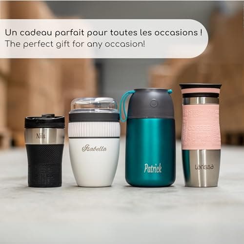 Milu Mug Isotherme avec gravure - 370ml 450ml - idée cadeau cadeau personnalisé cadeau d'anniversaire noël pour hommes femmes maman papa petite amie (370ml, Noir)
