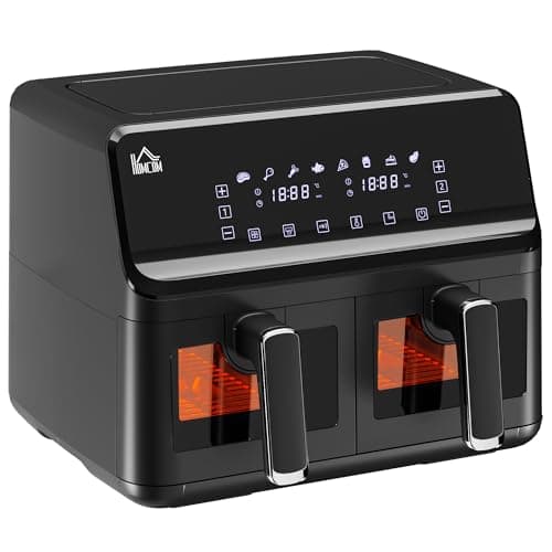 HOMCOM Friteuse à air sans huile air fryer double compartiment 8 L - 2500 W - 8 programmes, écran LED, température réglable, minuterie - noir