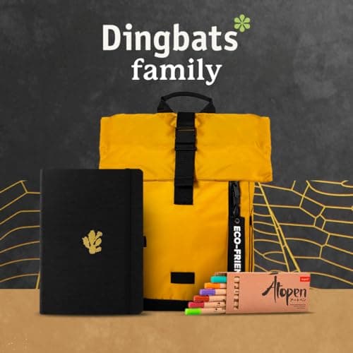 Dingbats* - Pro B5 Grand Carnet De Notes Ligné - Journal Avec Couverture En Tissu Noir, Reliure à Fil - Fermeture Élastique, Porte-stylo, Marque-page