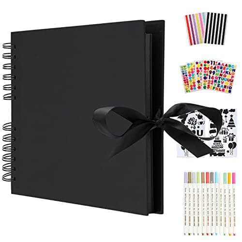 AIOR Album Photo Traditionnel Scrapbook 80 Pages, DIY Scrapbooking Album Mariage Livre d'or Idee Cadeau Original Maitresse Femme pour Valentin De noël Anniversaire (Noir)