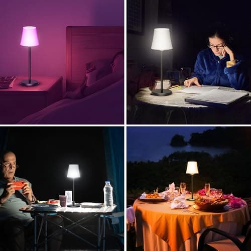 Ainostone 2 Pcs Lampe de Table Sans Fil Avec 3 Température de Couleur +RGB LED Lampe de Chevet Rechargeable Infinite Dimmable Contrôle Tactile IP54 Etanche pour Exterieur Chambre Nouvelle Année Deco