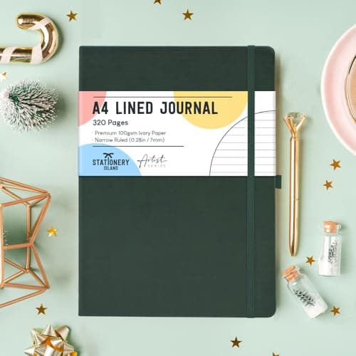 STATIONERY ISLAND Carnet Ligné A4, 320 Pages A4 Carnet de Notes, Couverture Rigide de 100 g/m2 pour Ecrire, Travailler, Etudier, Journal Intime, Myrtille