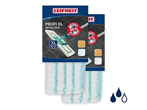 Leifheit Lot de 2 housses Profi XL micro duo, housse de rechange en microfibres pour balai à plat Profi XL, housse pour balai nettoyante et absorbante, pour tous types de sol
