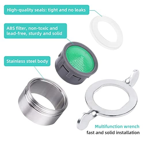 Vinabo 15pcs Mousseur Robinet, Acier Inoxydable Aérateur de robinet M24 avec filtre en ABS, Economiseur d'Eau Embout Brise Jet Robinet Cuisine et Salle de Bain Matériel+15 joints et 1 Clé Argent