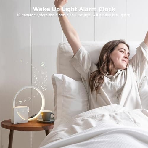 Lampe de chevet Touch Dimmable avec fonction de charge USB, Lampe de chevet LED avec réveil, Lumière Wake Up avec deux alarmes 3 niveaux de luminosité et 10 sons naturels pour chambre à coucher salon