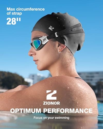ZIONOR Lunettes de natation polarisées + bonnet de natation pour homme et femme, protection UV, anti-brouillard, sangle réglable, confortable, lunettes de natation professionnelles