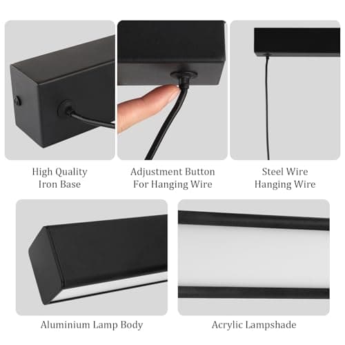 Klighten Led Lampe à suspension Table à Manger, Moderne Luminaire Suspensio, Dimmable 3000K-6000K Avec Télécommande, Plafonniers Linéaire Hauteur 150Cm Réglable, Pour Cuisine Salon, 100/36W, Noir