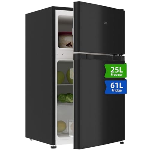 CHIQ FTM86L4E Réfrigérateur congélateur, 86 L (61/25), Petit réfrigérateur avec 2 portes, Congélation 4 étoiles, Casier à bouteilles, Thermostats réglables, Faible bruit, Foncé 2023