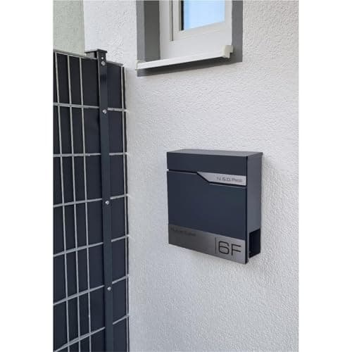 Metzler Boîte aux Lettres Murale avec Porte-nom, Design Moderne avec Compartiment à journaux Anthracite RAL 7016, Personnalisable avec Plaque Nominative en Acier Inoxydable V2A | Modèle Siebert...