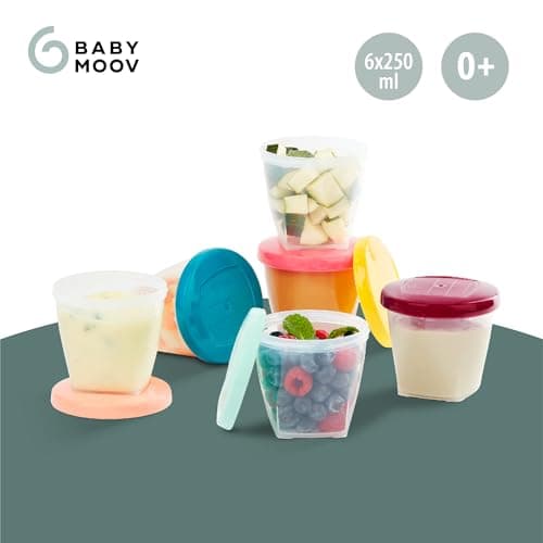 Babymoov Babybols Lot de 6 Pots de Conservation pour Bébé 250ml, Gradués, Garantis sans BPA, Hermétiques, avec Surface réinscriptible