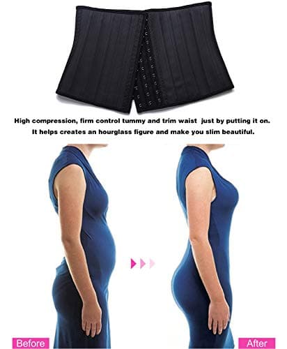 YIANNA Gaine Ventre Plat Femme Amincissante Torse Court Latex Corset Minceur Invisible Sport Waist Trainer Ceinture Amincissant Noir 110299 XL