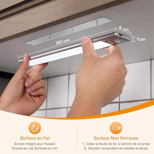 EverBrite Lampe Detecteur de Mouvement Interieur, Lampe de Placard 78 LED, Lumière Réglable 3000K/4000K/6500K, 3 Modes, Télécommande, Veilleuse Rechargeable USB pour Armoire, Cuisine, Salle de Bains