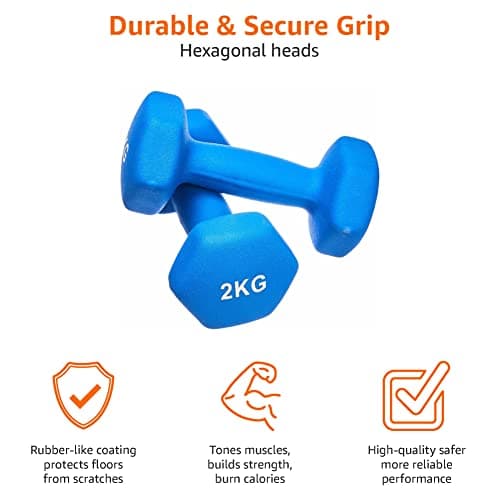 Amazon Basics Paire d'haltères en néoprène, 2 kg, Bleu