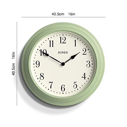 JONES CLOCKS® Grande Horloge Murale Haut de Gamme avec Cadran Arabe, Le « Supper Club » en Vert Canard 40 cm