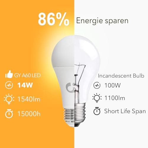 GY Ampoule LED E27 14W (équivalent 100W), 1540 lumens 6500K Blanc Froid, A60 Ampoule E27 LED Efficacité Energétique, E27 LED Angle de faisceau de 280° Non-Dimmable, Lot de 12