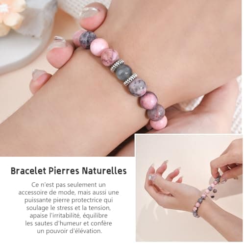 Lueaurra Cadeau pour Femme Bracelet Pierres Naturelles Femme Original Cadeau Ado Fille Cadeaux Noel Femme Cadeau Anniversaire Bracelet Cadeau pour Mamie Maman Sœur Amie - Rosa