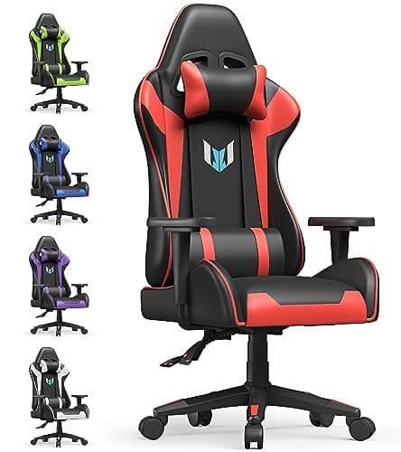 bigzzia Chaise Gaming Chaise Bureau, 155 Degrés PU Cuir Fauteuil de Bureau Ergonomique (sans Repose-Pieds, Rouge)