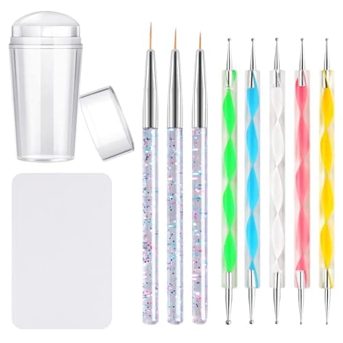 Kalolary Nail Art Stamper, Tampons à Ongle à Gelée et Grattoir, 3 Pièces Nail Art Design Pinceaux, 5 Pièces Nail Dotting Drawing Pens, Jelly Stamper French Smile DIY Outils de Manucure