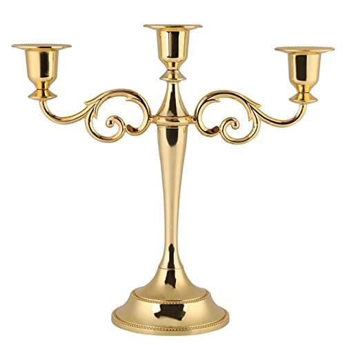 Bougeoir, Stable de Haute qualité de sécurité 3 Bras Chandelier, décoration de la Maison décoration élégante pour Table Mariage/Salle à Manger/fête Maison(Gold)