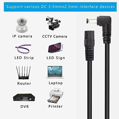 GINTOOYUN Lot de 2 câbles d'extension d'alimentation DC5525,câble Adaptateur d'alimentation DC 5,5 mm x 2,5 mm à Angle Droit mâle vers Femelle,Cordon Robuste de 0,9 m 18 AWG pour Bande Lihgt,CCTV,etc