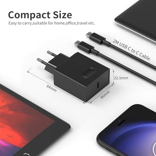 45W Chargeur USB C Secteur Charge Rapide pour Samsung Galaxy S24/S23/S22/S21 Ultra/S20/S20+/Note 20/10/9/8/A73/A53/A52/S10/S9 et 2M Câble, Nanaisse Adaptateur Type C Mural Alimentation Prise Noir