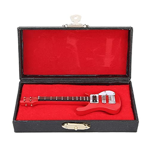 10CM Réplique de Guitare Miniature, Miniature Guitare Ornement en Bois, Mini Instrument de Musique Décor Maison de Poupée Modèle Décoration de la Maison(rouge)