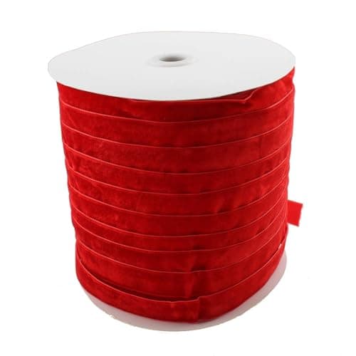 Perlin Ruban en velours, 10 m de long et 10 mm de large, décoratif, pour la confection de bijoux, l'ornement, rouge