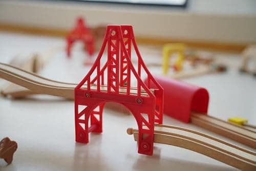 Pont de Train en Bois, Pont Rail, Accessoires de Train, Rails Train compatibles avec Toutes Les Grandes Marques(3 Ponts de Suspension)