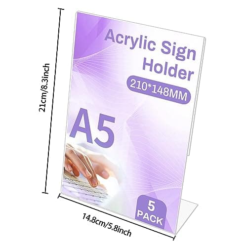 Lot de 10 Présentoirs de table A5 en L, A5 Présentoir en Acrylique Transparent, Support Menu A5 pour Restaurant, Hôtel, Exposition, Bureau, Menus, école