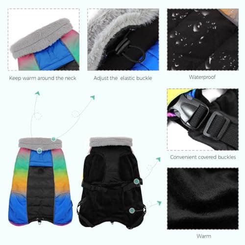 CITÉTOILE Manteau pour Petit Chien,Manteau pour Chien Hiver,Manteau pour Chien Coupe-vent avec Fermeture Réglable, Veste pour Chien avec Poches Pouvant,Manteau Chien avec Harnais pour Chihuahua,Teckel