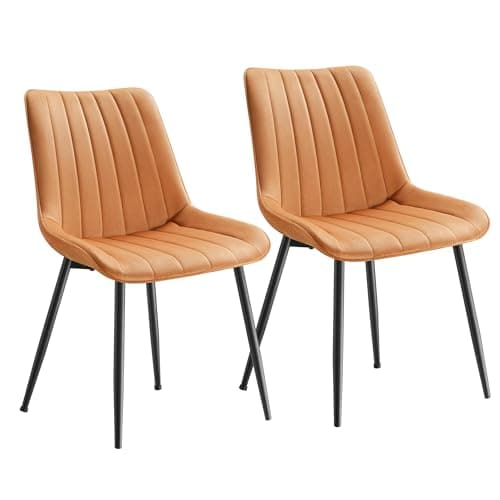 SONGMICS Lot de 2 Chaise Salle à Manger, Chaise Cuisine, Supportant Jusqu’à 120 kg, Pied en Acier, Dossier Ergonomique, pour Salle à Manger, Cuisine, Marron Caramel et Noir d'encre LDC090K01