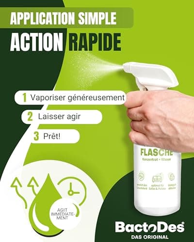 BactoDes - Desodorisant Maison 1L concentré avec Vaporisateur mélangeur - Nettoyant enzymatique Universel avec Action microbienne Bio - Élimination Efficace de Toutes Les Odeur Maison