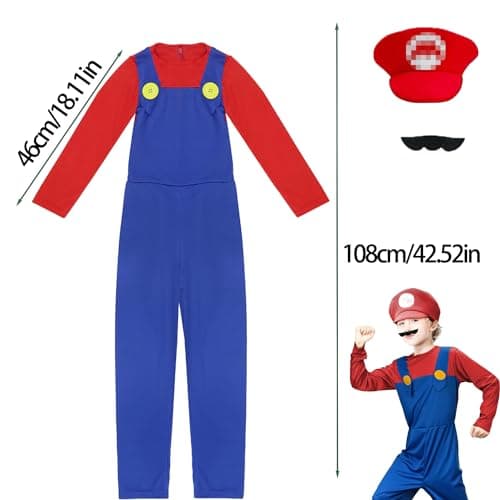 Costume enfants/adultes, costume avec body, casquette et barbe, costume de cosplay pour enfants adultes, carnaval Halloween Costume décoration pour enfants adultes Costumes de carnaval (Rouge, L)