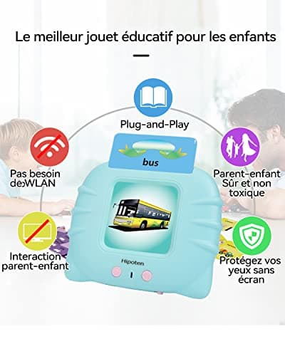 Cartes éducatives,Flash Jouets éducatifs pour Jeunes Enfants de 1 à 6 Ans, Jouets préscolaires pour écouter et Apprendre 224 Mots (Bleu français)