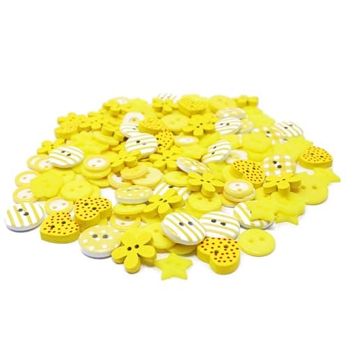 Lot de 150 boutons jaunes en bois, acrylique et résine pour confection de cartes