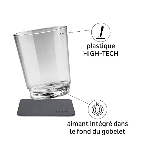 silwy® Gobelets magnétiques antidérapants et incassables de couleur The Classic, deux nano gel pads métalliques inclus (set de 2)