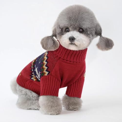 KONVINIT Pull Noel Chien,Hiver Tricot Pull de Noël pour Animaux de Compagnie à Col Roulé Pull-Overs pour Chiens,pour Petit Moyen Grand Chien Chiot