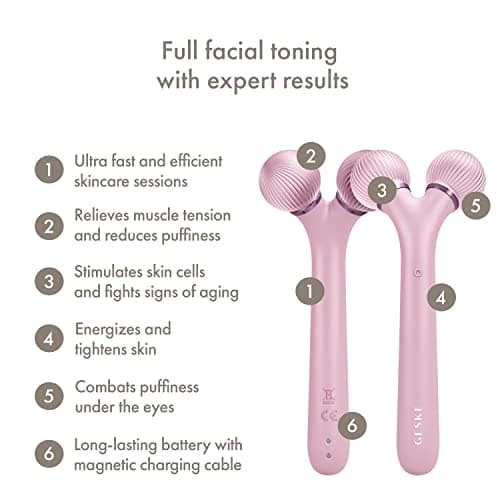 GESKE | Rouleau facial sonique SmartAppGuidedTM | 4 in 1 | Dermaroller | Appareil pour le visage | Rouleau dermique | Rouleau facial professionnel | Raffermit et redessine la peau du visage