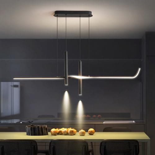 Deliouay Lampe à suspension LED dimmable lampe à suspension salon avec télécommande lampe de table salle à manger moderne lampe à suspension Bureau bar table à manger cuisine (noir, 80 cm)