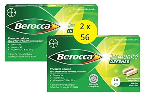 Berocca® Immunité Défense - Préparez vos défenses naturelles - Echinacée, Vitamine D, Vitamine C, et Zinc - Souche microbiotique- Complément alimentaire - 112 comprimés (2x56) - Fabriqué en France
