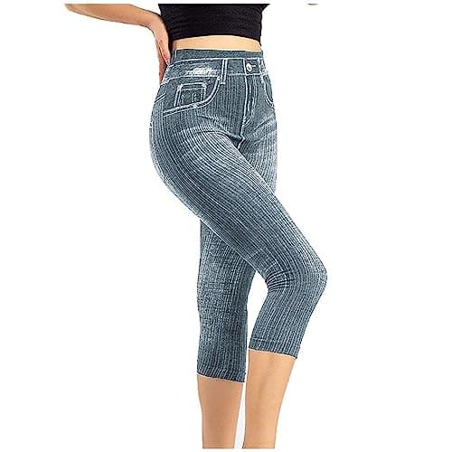 Générique Jean Capri Skinny Fit pour Femme Pantacourt Taille Haute Effet Usé et Lavage pantacourt femme