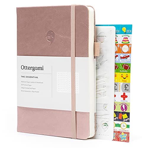 Ottergami Bullet Journal Pointillé A5, 200 Pages, Or Rose - Carnet de Notes A5, 15 x 21 cm, The Essential Papier 100g/m2 Contre les Bavures, avec Élastique - Pochoirs, Autocollants, Porte-Stylo