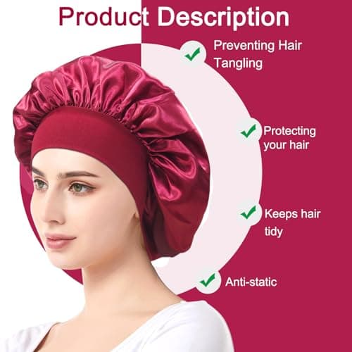 Kavya Bonnet Satin Cheveux Nuit, 3 Pcs Bonnet Soie Cheveux Nuit 4 Pcs Élastiques Caoutchouc, Charlotte Cheveux Nuit Convient Aux Soins Capillaires
