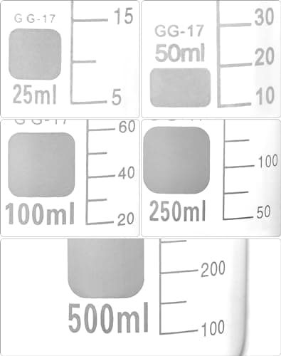 QWORK® Bécher Gradué 25ml 50ml 100ml 250ml 500ml en Verre Borosilicate, Lot de 5 Verre Doseur pour Laboratoire et Cuisine