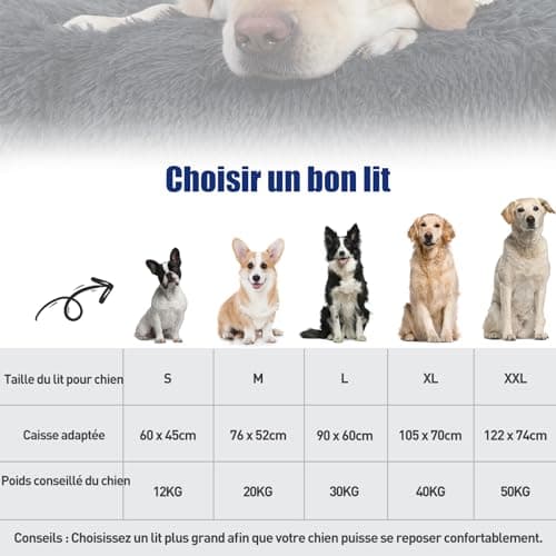 KSIIA Panier Chien Grande Taille, 90x60cm, Coussin Chien Lavable en Machine, Tissu Peluche Doux, Base antidérapante, Tapis Matelas Lit Chien Anti-Stress, Gris Foncé