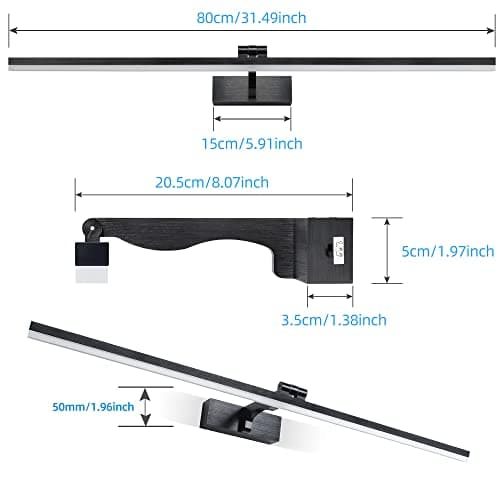 TYhogar Lampe Miroir LED Salle de Bain 80cm 3 réglages de température de couleur Murale Salle de Bain 180° Rotatif Applique Murale 1820LM 16W IP44 Intérieure Lampe pour Tableau 3000K/4500K/6000K