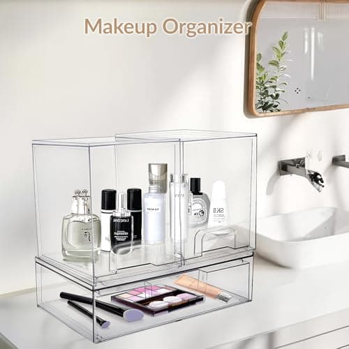 Grands tiroirs de rangement empilables en plastique transparent avec tiroir coulissant sous l'évier, garde-manger, salle de bain, cuisine et bureau.