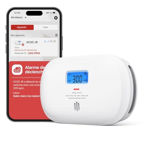 X-Sense Détecteur de Monoxyde de Carbone Connecté, Détecteur de Monoxyde de Carbone Intelligent avec Affichage Numérique LCD, Détecteur de Monoxyde de CO Portable à Emporter Partout, XC0C-iR, Lot de 1